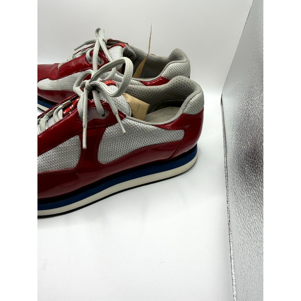 Prada America's Cup 2352 Men's 8.5 Shoes Red Gray Patent Leather Mesh Sneakers - Picture 5 of 12